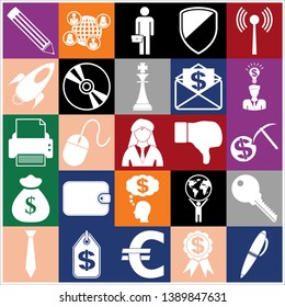 Set of 25 business high quality icons or symbols. Collection. Detailed design. Vector Illustration.