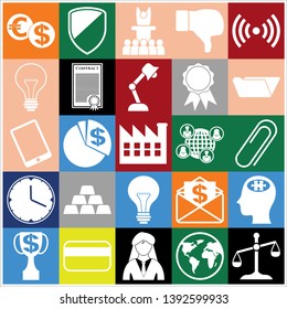 Set of 25 business high quality icons or symbols. Collection. Flat design. Vector Illustration.