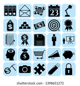 Set of 25 business high quality symbols or icons. Collection. Flat design. Vector Illustration.