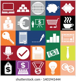 Set of 25 business high quality symbols. Collection. Flat design. Vector Illustration.