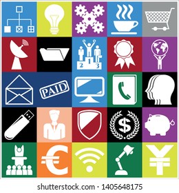 Set of 25 business high quality icons or symbols. Collection. Flat design. Vector Illustration.