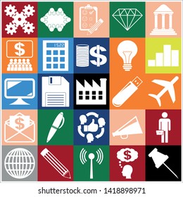 Set of 25 business high quality icons or symbols. Collection. Detailed design. Vector Illustration.