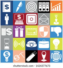 Set of 25 business high quality symbols or icons. Collection. Flat design. Vector Illustration.