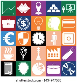 Set of 25 business high quality symbols or icons. Collection. Detailed design. Vector Illustration.