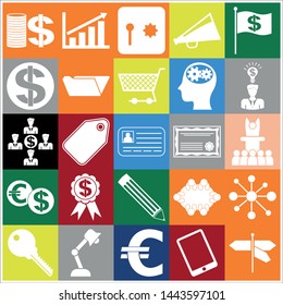 Set of 25 business high quality icons or symbols. Collection. Flat design. Vector Illustration.
