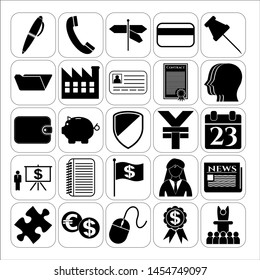 Set of 25 business high quality symbols. Collection. Flat design. Vector Illustration.