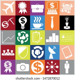 Set of 25 business high quality icons or symbols. Collection. Flat design. Vector Illustration.