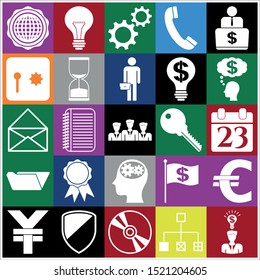 Set of 25 business high quality icons or symbols. Collection. Flat design. Vector Illustration.