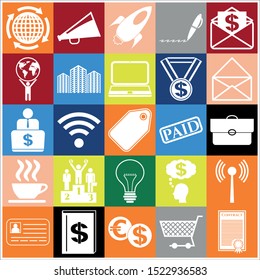 Set of 25 business high quality icons or symbols. Collection. Amazing desing. Vector Illustration.
