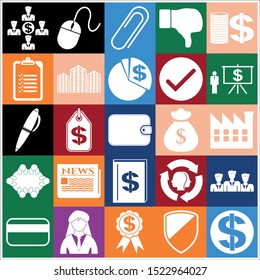 Set of 25 business high quality icons or symbols. Collection. Flat design. Vector Illustration.