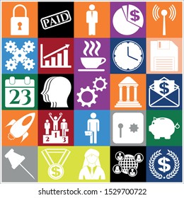 Set of 25 business high quality symbols or icons. Collection. Flat design. Vector Illustration.