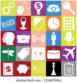 Set of 25 business high quality symbols or icons. Collection. Flat design. Vector Illustration.