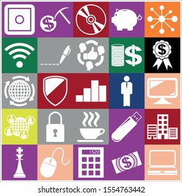 Set of 25 business high quality symbols. Collection. Flat design. Vector Illustration.