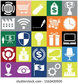 Set of 25 business high quality symbols or icons. Collection. Flat design. Vector Illustration.