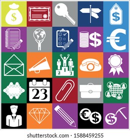 Set of 25 business high quality icons or symbols. Collection. Flat design. Vector Illustration.