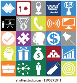Set of 25 business high quality icons or symbols. Collection. Amazing desing. Vector Illustration.