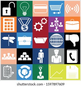 Set of 25 business high quality symbols or icons. Collection. Amazing desing. Vector Illustration.