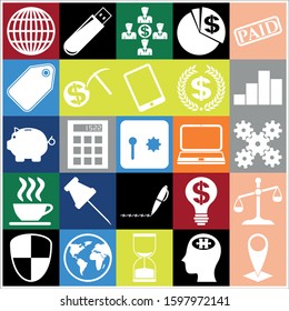 Set of 25 business high quality icons or symbols. Collection. Flat design. Vector Illustration.