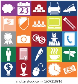 Set of 25 business high quality icons or symbols. Collection. Detailed design. Vector Illustration.