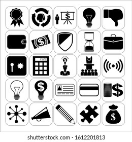 Set of 25 business high quality icons or symbols. Collection. Flat design. Vector Illustration.