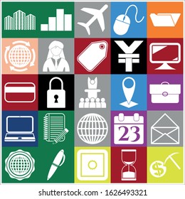 Set of 25 business high quality icons or symbols. Collection. Flat design. Vector Illustration.