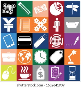 Set of 25 business high quality symbols or icons. Collection. Detailed design. Vector Illustration.