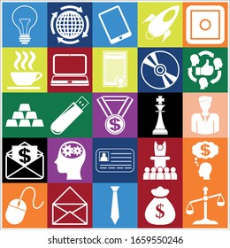 Set of 25 business high quality icons or symbols. Collection. Flat design. Vector Illustration.