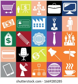 Set of 25 business high quality icons or symbols. Collection. Amazing design. Vector Illustration.