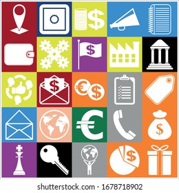 Set of 25 business high quality symbols. Collection. Flat design. Vector Illustration.