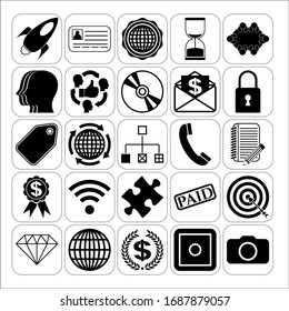 Set of 25 business high quality symbols or icons. Collection. Flat design. Vector Illustration.
