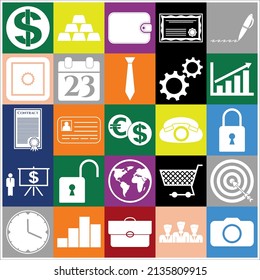 Set of 25 Business high quality symbols or icons. Detailed design. 