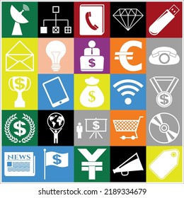 Set of 25 Business high quality icons or symbols. Detailed design. 