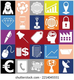 Set of 25 Business high quality icons. Flat design. 