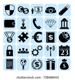 Set of 25 business high quality symbols. Collection. Flat design. Vector Illustration.