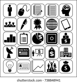 Set of 25 business high quality icons or symbols. Collection. Flat design. Vector Illustration.