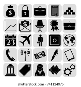 Set of 25 business high quality icons or symbols. Collection. Flat design. Vector Illustration.