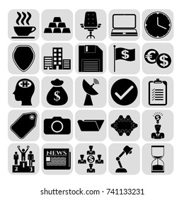 Set of 25 business high quality symbols. Collection. Flat design. Vector Illustration.