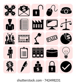 Set of 25 business high quality icons or symbols. Collection. Flat design. Vector Illustration.