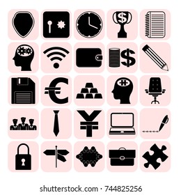 Set of 25 business high quality symbols. Collection. Flat design. Vector Illustration.