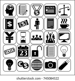Set of 25 business high quality icons or symbols. Collection. Amazing desing. Vector Illustration.