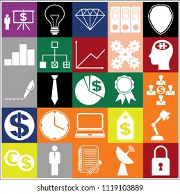 Set of 25 business icons, pictograms, symbols. Collection. Detailed design. Vector Illustration.