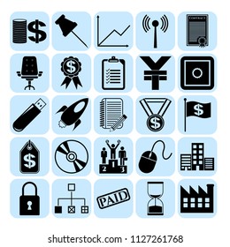 Set of 25 business icons, pictograms, symbols. Collection. Detailed design. Vector Illustration.