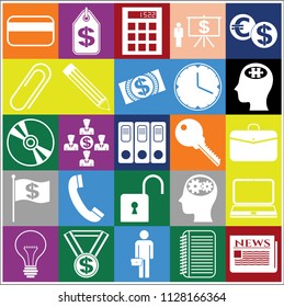 Set of 25 business icons, pictograms, symbols. Collection. Flat design. Vector Illustration.