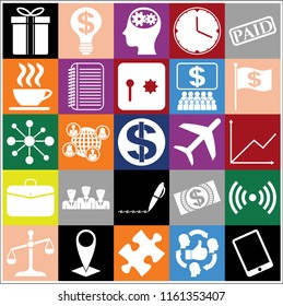 Set of 25 business icons, pictograms, symbols. Collection. Flat design. Vector Illustration.