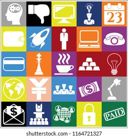Set of 25 business icons, pictograms, symbols. Collection. Flat design. Vector Illustration.