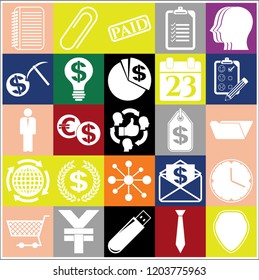 Set of 25 business icons, pictograms, symbols. Collection. Flat design. Vector Illustration.