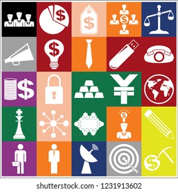 Set of 25 business icons, pictograms, symbols. Collection. Flat design. Vector Illustration.