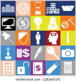 Set of 25 business icons, pictograms, symbols. Collection. Detailed design. Vector Illustration.