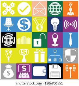 Set of 25 business icons, pictograms, symbols. Collection. Detailed design. Vector Illustration.