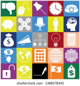 Set of 25 business icons, pictograms, symbols. Collection. Flat design. Vector Illustration.